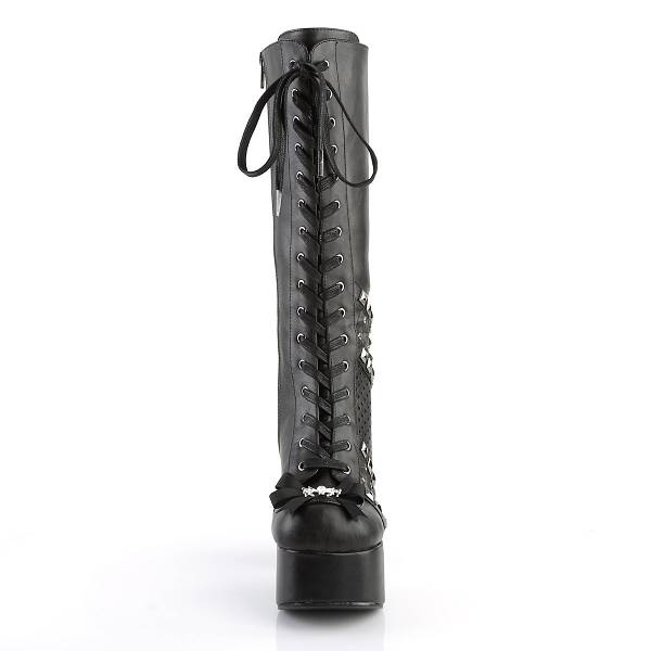 Demonia Women's Charade-150 Knee High Platform Boots - Black Vegan Leather D4235-19US Clearance
